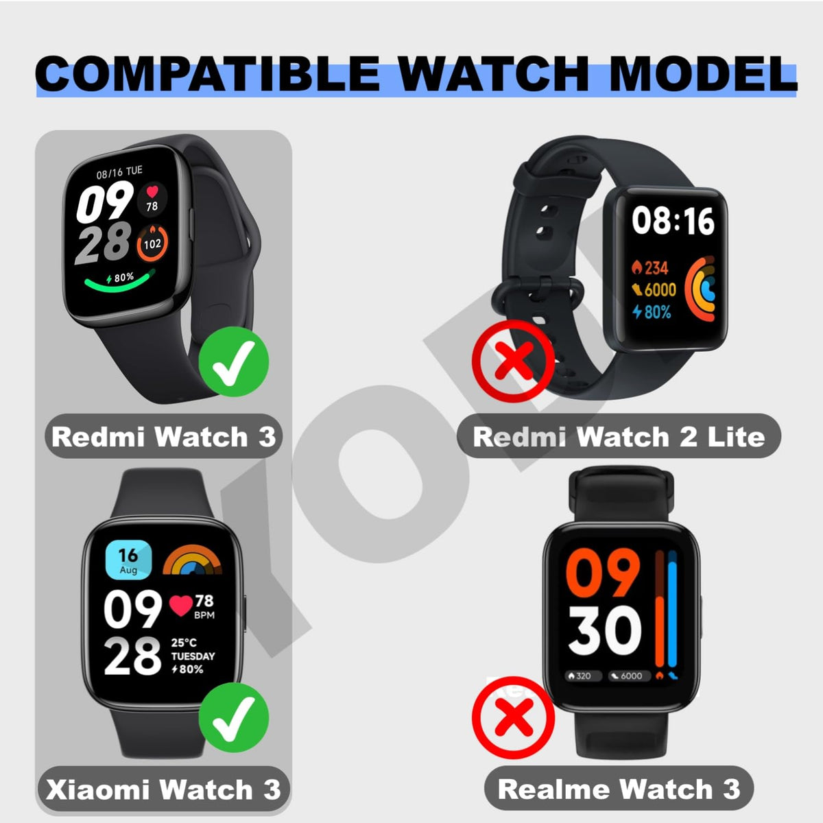 YODI Silicone Watch Band for Redmi Watch 3 Active